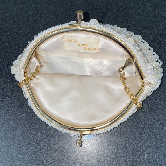 Antique white beaded sequin & pearl evening purse Le Jule - Picture 4 of 16
